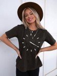 YZMI Womens 420 Shirts Unique Clock Design Crewneck Tshirt Short Sleeve 420 Graphic Outfit Dark Grey M