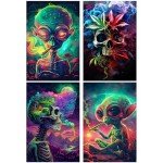 bqw Alien Smoking Weed Poster – 17x11 Inch Unframed Trippy Stoner Wall Art for Dorm Room, Man Cave, or 420 Decor | Funny Marijuana Alien Print Gift for Potheads & Cannabis Enthusiasts