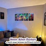 bqw Alien Smoking Weed Poster – 17x11 Inch Unframed Trippy Stoner Wall Art for Dorm Room, Man Cave, or 420 Decor | Funny Marijuana Alien Print Gift for Potheads & Cannabis Enthusiasts