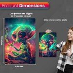 bqw Alien Smoking Weed Poster – 17x11 Inch Unframed Trippy Stoner Wall Art for Dorm Room, Man Cave, or 420 Decor | Funny Marijuana Alien Print Gift for Potheads & Cannabis Enthusiasts