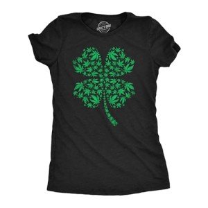 Womens Clover Made of Pot Leaves T Shirt Funny St Pattys Day 420 Lovers Weed Joke Tee for Ladies Funny T Shirts Saint Patrick's Day Tops for Women Cool 420 Black - XL