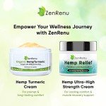 Zenrenu Organic Hemp Turmeric Joints & Muscle Cream with Arnica, MSM, Hemp Oil Extract, & 7 Essential Oils - Non Greasy & Fast Absorbing for Back, Neck, Elbows, Knees, & Hip 4 oz