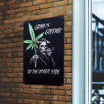 Impressed Reefer Reaper Marijuana Vintage Tin Sign - Gothic Emo 90s Retro Trippy Skeleton Grunge Weed Man Cave Hippie Stoner Accessories for Men - Funny Print College Dorm Wall Hanging Skull Decor for Teens - 420 Goth Aesthetic Signs Decoration Stuff for Girls - Cool 420 Basements & Apartment Bedroom Poster