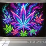 BlissYard Weed Blacklight UV Reactive Tapestry Neon Cannabis Leaf Wall Tapestry Smoking Cannabis Leaf Black Light Glow in The Dark Party Backdrop Art Poster for Men Room Bedroom Decor 59 X 78 inch