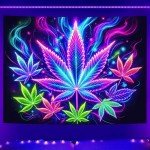 BlissYard Weed Blacklight UV Reactive Tapestry Neon Cannabis Leaf Wall Tapestry Smoking Cannabis Leaf Black Light Glow in The Dark Party Backdrop Art Poster for Men Room Bedroom Decor 59 X 78 inch