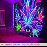 BlissYard Weed Blacklight UV Reactive Tapestry Neon Cannabis Leaf Wall Tapestry Smoking Cannabis Leaf Black Light Glow in The Dark Party Backdrop Art Poster for Men Room Bedroom Decor 59 X 78 inch