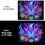 BlissYard Weed Blacklight UV Reactive Tapestry Neon Cannabis Leaf Wall Tapestry Smoking Cannabis Leaf Black Light Glow in The Dark Party Backdrop Art Poster for Men Room Bedroom Decor 59 X 78 inch