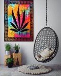 ANJANIYA Marijuana Weed Leaf Psychedelic Tapestry Hempest Ganja Leaves Poster Small Cannabis Hippie Rasta Tapestry Poster 40x30 inches Bohemian Wall Hanging Art Black Boho Hippie Cotton Dorm Decor