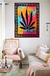 ANJANIYA Marijuana Weed Leaf Psychedelic Tapestry Hempest Ganja Leaves Poster Small Cannabis Hippie Rasta Tapestry Poster 40x30 inches Bohemian Wall Hanging Art Black Boho Hippie Cotton Dorm Decor