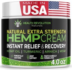 Health Revolution Hemp Arnica Cream Maximum Strength - Soothes Muscles, Joints, Feet, Nerve, Back, Knee, Hip, with Arnica, MSM, Emu, Turmeric - Expertly Formulated 4oz
