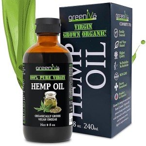 GreenIVe Organically Grown Hemp Oil 224,000mg Glass Bottle Vegan Omegas 100% Pure Cold Pressed (8oz)