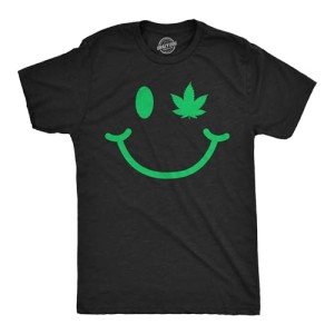 Mens Pot Leaf Eye Smiling Face T Shirt Funny 420 Weed Lovers Smile Tee for Guys Funny T Shirts 420 Apparel for Men Novelty Tees for Guys Black - XXL