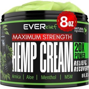 Hemp Cream Maximum Strength Relief Cream 8 OZ - Relieve Knee, Hip, Joint, Muscle & Lower Back Pain Support | Natural Lotion Made in USA with Hemp Oil, MSM, Turmeric and Arnica.