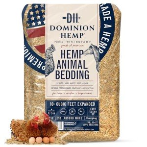 Dominion Hemp Premium Hemp Bedding for Chicken Coops 10+ Cubic Feet (285L) - USA-Grown & Processed - Nesting Boxes for Chickens, Rabbits, Guinea Pigs, Hamsters, Reptiles, and Brooders - 1 Pack