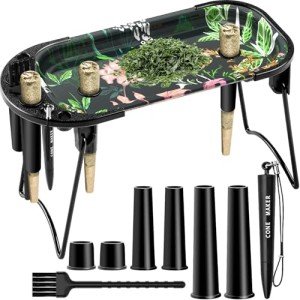 SafeDelux Metal Rolling Tray with Cone Loader 8.5"x3.8" for King Size & 1 1/4 Pre Rolled Cones,Pre Rolled Paper & Foldable Stand - Smoking Trays Accessories for Travel & Home