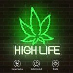 Chongart Weed Neon Sign, USB Powered Weed Decor for Wall, Marijuana Light Cannabis Wall Art Signs Suitable for 420 Friendly Room Decor, Bar, Game Room, Party