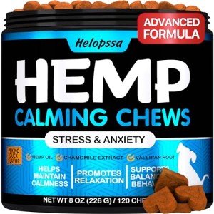 Hemp Calming Chews for Dogs with Anxiety and Stress - Dog Calming Treats - Dog Anxiety Relief - Storms, Fireworks, Thunder, Barking, Separation Aid - Valerian - Hemp Oil - Treats for Dogs - 120 Chews