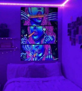 Hippie Hippy Wall Tapestry Trippy Smoking Tapestry Blacklight Tapestries for Stoner Bedroom Room Decor Weed Accessories Smoke Tapestrys Marijuana Cannabis High ST Poster Trippy Room Decor 29” x 37”
