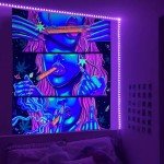 Hippie Hippy Wall Tapestry Trippy Smoking Tapestry Blacklight Tapestries for Stoner Bedroom Room Decor Weed Accessories Smoke Tapestrys Marijuana Cannabis High ST Poster Trippy Room Decor 29” x 37”