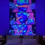 Hippie Hippy Wall Tapestry Trippy Smoking Tapestry Blacklight Tapestries for Stoner Bedroom Room Decor Weed Accessories Smoke Tapestrys Marijuana Cannabis High ST Poster Trippy Room Decor 29” x 37”