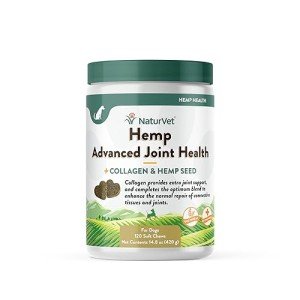 NaturVet Hemp Advanced Joint Health Dog Supplement Soft Chews –Helps Support Joint Health in Dogs – Includes Hemp Seed, Collagen, Glucosamine, MSM, Chondroitin, Omegas – 120 Ct.