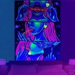 Trippy Tapestry Blacklight Weed Tapestry for Stoners Weed Decor Marijuana Cannabis Smoking Tapestries Hippie Hippy Wall Tapestries for Bedroom Trippy Room Decor Weed Accessories Gifts Poster 37”x 29”
