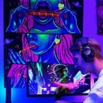 Trippy Tapestry Blacklight Weed Tapestry for Stoners Weed Decor Marijuana Cannabis Smoking Tapestries Hippie Hippy Wall Tapestries for Bedroom Trippy Room Decor Weed Accessories Gifts Poster 37”x 29”