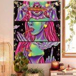 Trippy Tapestry Blacklight Weed Tapestry for Stoners Weed Decor Marijuana Cannabis Smoking Tapestries Hippie Hippy Wall Tapestries for Bedroom Trippy Room Decor Weed Accessories Gifts Poster 37”x 29”