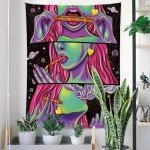 Trippy Tapestry Blacklight Weed Tapestry for Stoners Weed Decor Marijuana Cannabis Smoking Tapestries Hippie Hippy Wall Tapestries for Bedroom Trippy Room Decor Weed Accessories Gifts Poster 37”x 29”