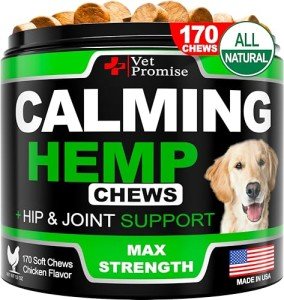 Vet Promise Hemp Calming Chews for Dogs Anxiety - Advanced Dog Calming Chews - 170 Treats - Dog Anxiety Relief with Hemp Oil - Hip and Joint Supplement Health Support for Dogs - Made in USA
