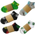 Huga Fang 5 Pairs Unisex Marijuana Weed Leaf Printed Warm Cotton Short Boat Socks Casual Ankle Socks (A Match)