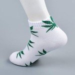 Huga Fang 5 Pairs Unisex Marijuana Weed Leaf Printed Warm Cotton Short Boat Socks Casual Ankle Socks (A Match)