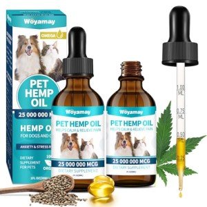 Woyamay Hemp Oil for Dogs and Cats - Hemp Oil Drops Rich in Omega 3, 6, 9 and Organic Extract Helps Pets with Аnxiеty, Pаin, Strеss, Slееp, Аrthritis, Sеizures Rеlief, Pets Calming Treat-2 Pack
