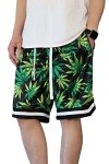 AIRNINE Men's Bandana Marijuana Basketball Shorts with Pockets (S to 5XL) (2X-Large, Black Leaf_S17)
