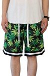 AIRNINE Men's Bandana Marijuana Basketball Shorts with Pockets (S to 5XL) (2X-Large, Black Leaf_S17)