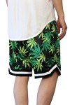AIRNINE Men's Bandana Marijuana Basketball Shorts with Pockets (S to 5XL) (2X-Large, Black Leaf_S17)