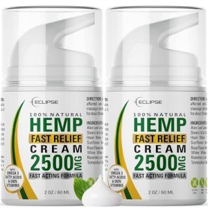 Hemp Cream by Eclipse - Help Support Relieve Discomfort in Knees, Joints, and Lower Back - Natural Hemp Extract Cream - Made in USA - 2 Pack
