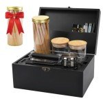Coozyupper Large Bamboo Storage Box with Removable Tray Kit - Decorative Box Set, Glass Jars, and Accessories Wooden Storage Kit and Accessories Tool.Birthday Gifts.