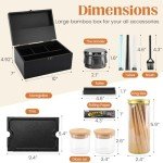 Coozyupper Large Bamboo Storage Box with Removable Tray Kit - Decorative Box Set, Glass Jars, and Accessories Wooden Storage Kit and Accessories Tool.Birthday Gifts.