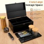 Coozyupper Large Bamboo Storage Box with Removable Tray Kit - Decorative Box Set, Glass Jars, and Accessories Wooden Storage Kit and Accessories Tool.Birthday Gifts.