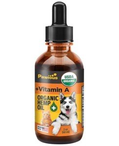Pawious - Hemp Oil for Dogs and Cats - USDA Organic, Large 2oz Bottle, Made in USA - Omega 3, 6 and 9, Vitamins A and E - Hip and Joint Support - Anxiety, Arthritis and Seizures Relief, Calming Aid
