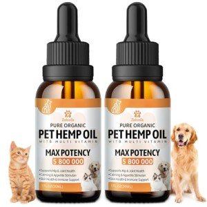 Hemp Oil for Dogs & Cats, Help Anxiety Strees, Hip & Joint Pain Relief, Relax Sleep, Organic Pet Calming Drops (2 Pack)