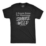Mens 5 Simple Rules for Happiness Smoke Weed T Shirt Funny 420 Marijuana Tee Funny T Shirts 420 Apparel for Men Cool Motivational Short Sleeve Novelty Tees Black M
