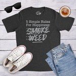 Mens 5 Simple Rules for Happiness Smoke Weed T Shirt Funny 420 Marijuana Tee Funny T Shirts 420 Apparel for Men Cool Motivational Short Sleeve Novelty Tees Black M