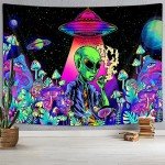 Cool Alien Tapestry, Trippy Mushroom UFO Space Tapestries for Men Boys, Funny Alien Smoking Marijuana Leaf Weed stoner tapestry, Psychedelic Neon Galaxy Space Tapestry Wall Hanging Posters, 40X30IN