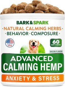 BARK&SPARK Advanced Calming Chews for Dogs - Hemp Chew + Melatonin - Anxiety Relief - Sleep Aid - Relaxing Treats - Stress Relief During Fireworks, Storms, Thunder, Barking - Made in USA - 60Ct