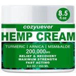 cozyuever 8.5 oz Natural Hemp Cream with Arnica, Msm, Turmeric, Emu Oil, Big Capacity Hemp Cream Maximum Strength for Knees, Neck, Back, Elbows, Finger