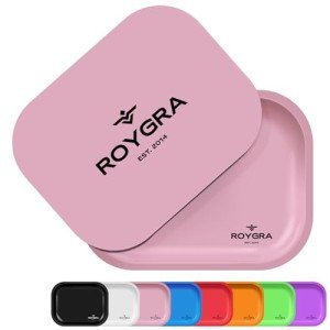 roygra Rolling Tray with Magnetic Lid, Matte Metal Rolling Tray Set, Smoking Accessories, 7 x 5.5 inch - Pink