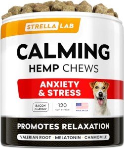 Hemp Calming Chews for Dogs - Advanced Dog Calming Treats - Dog Calming Chews - Anxiety Relief Treats - Separation Aid, Barking, Stress Relief, Thunderstorms - Melatonin - Hemp Oil - 120Ct - Bacon