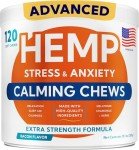GOODGROWLIES Advanced Calming Chews for Dogs - Hemp Treat + Melatonin + Valerian - Relaxing Bites - Calming Care - Anti-Anxiety & Stress Relief - Made in USA - Calm, Sleep Aid, Storms - 120Ct